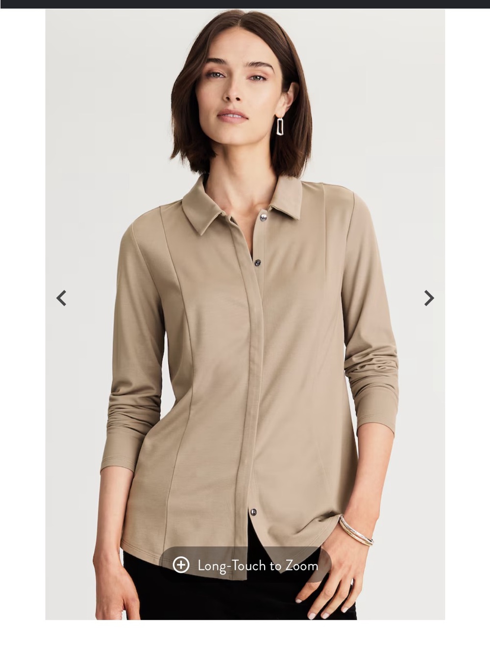 J Jill Ponte Knit Button Front Long Sleeve Top Size XL Taupe/Gray
